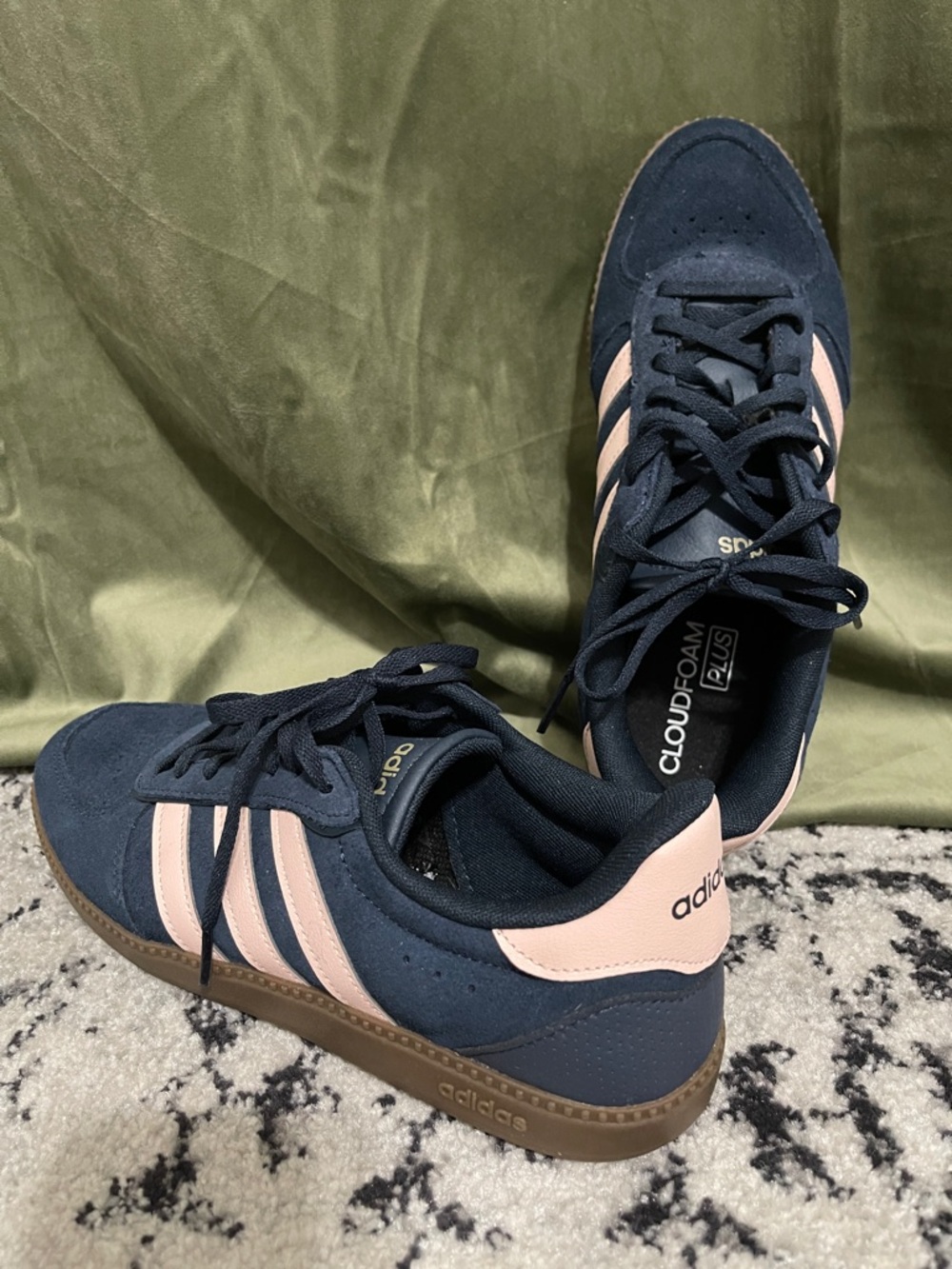 adidas Women’s Navy and Pink Cloudfoam Low-Top Sneakers